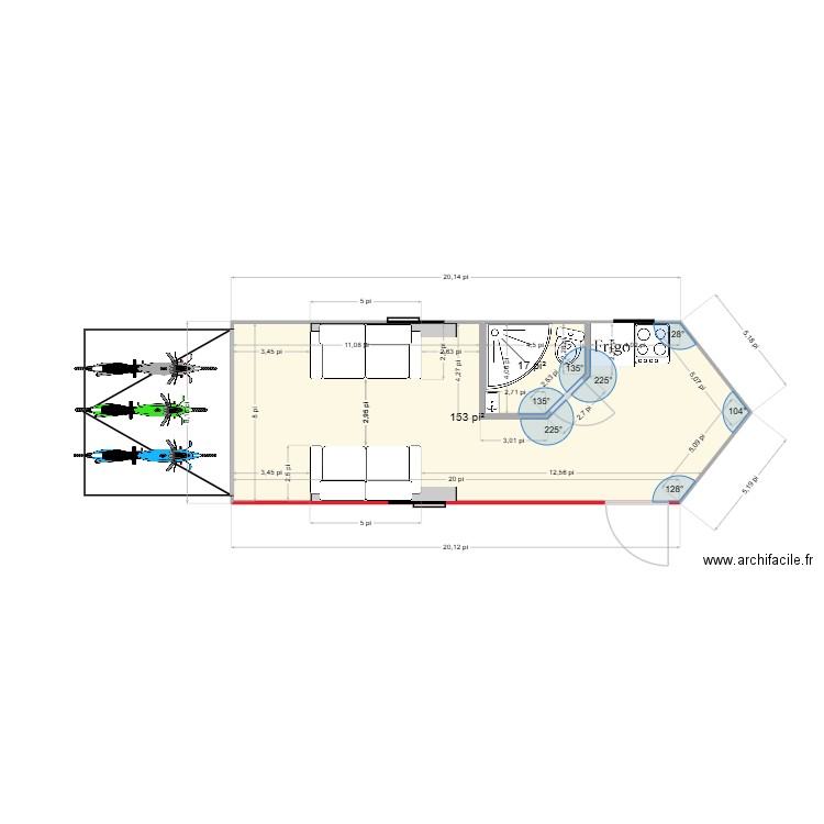 Remorque cargo 1. Plan de 2 pièces et 16 m2