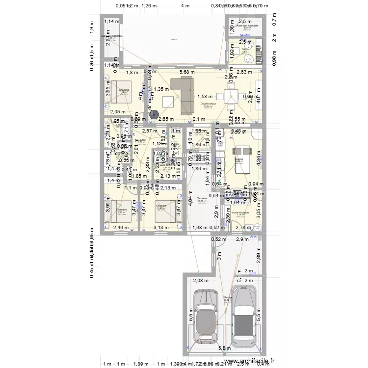 Maison facade de 12 m&egrave;tres. Plan de 18 Pièces et 176 m²
