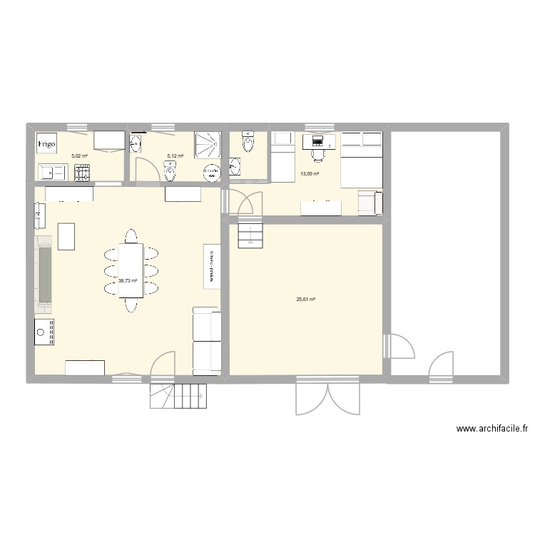 Prétérit. Plan de 5 pièces et 88 m2