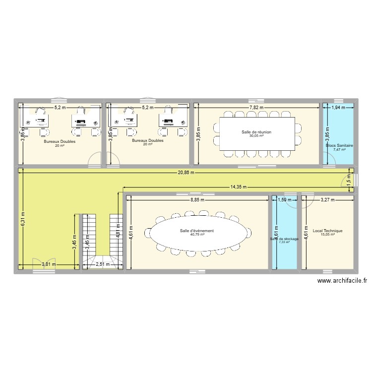 RDC. Plan de 8 pièces et 203 m2