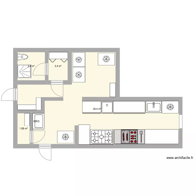 cuisine fernand. Plan de 4  et 47 m²