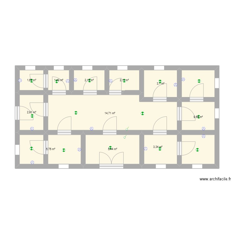 KALUNDA. Plan de 11 pièces et 52 m2