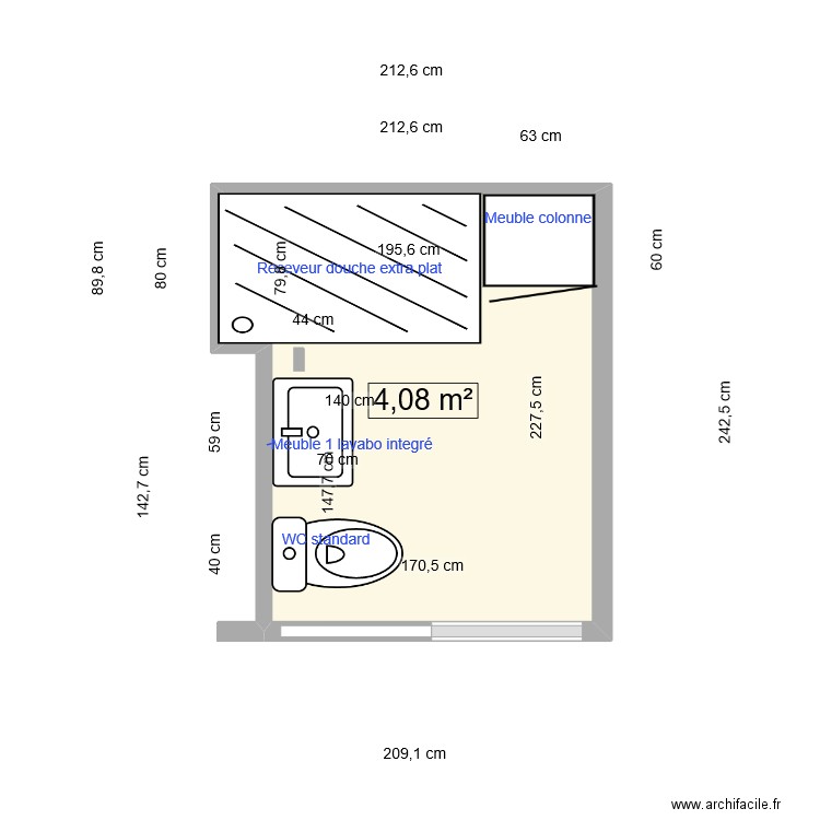 plan sanitaire 03-2024. Plan de 1 pièce et 4 m2
