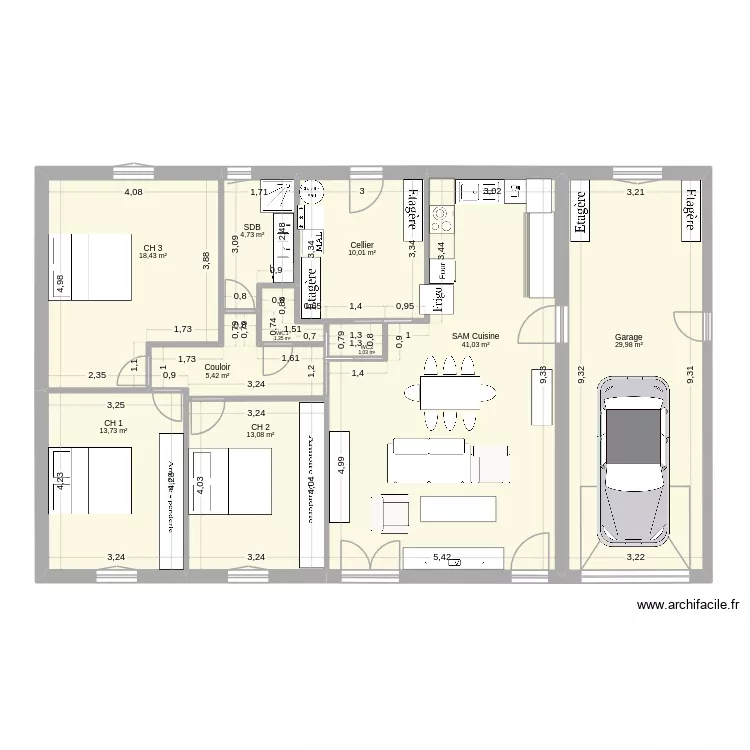 Maison meubl&eacute;e. Plan de 10 pièces et 139 m²