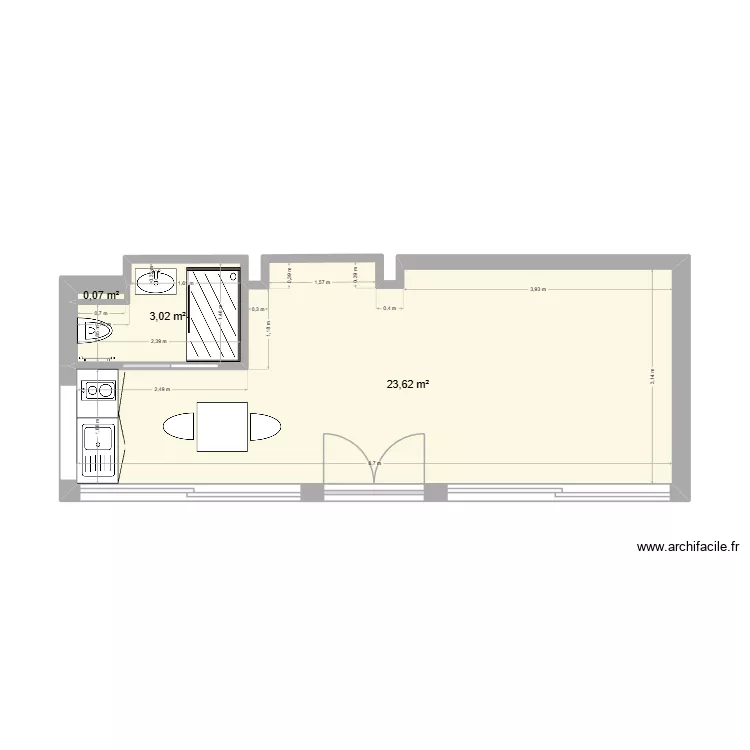 guinguette. Plan de 3  et 27 m²