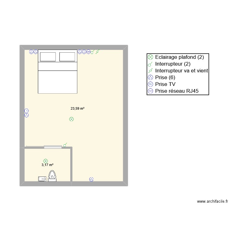 Plan haut 1. Plan de 2 pièces et 27 m2