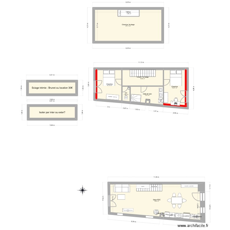 Appart triplex 3. Plan de 11 pièces et 92 m2