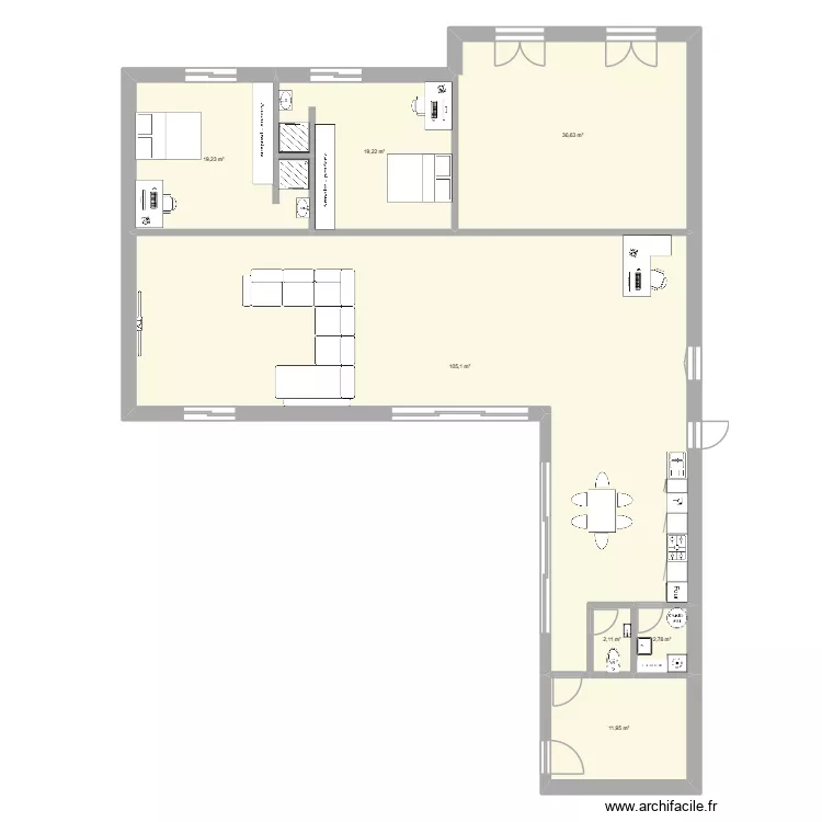test a 4 ch. Plan de 7  et 197 m²
