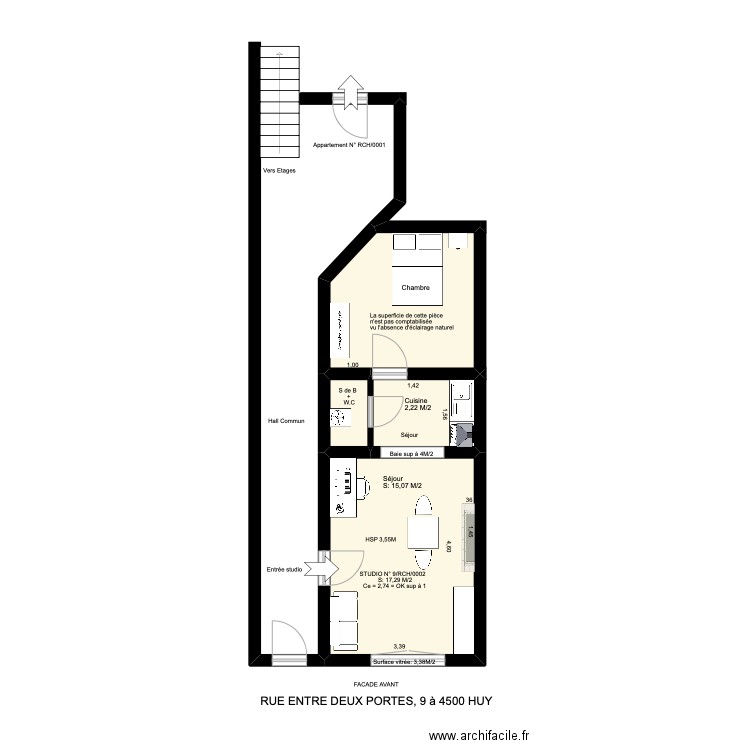 2 portes 9/RCH02. Plan de 4 pièces et 31 m2