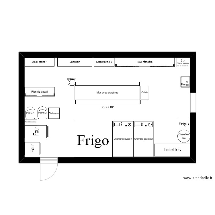 Plan labo boubo. Plan de 1 pièce et 35 m2