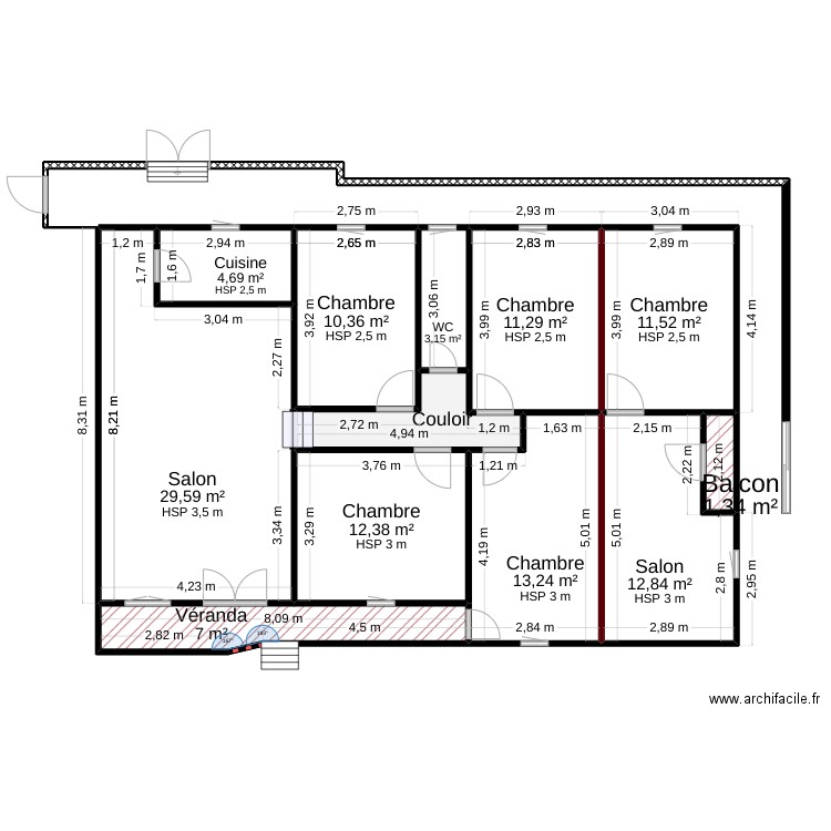 maison maman. Plan de 11 pièces et 127 m2