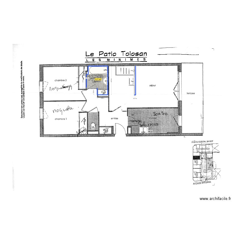 Plan rénov cuicine. Plan de 1 pièce et 4 m2