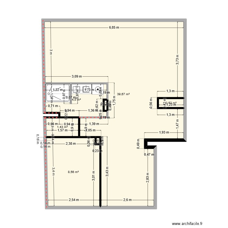 projet theo. Plan de 7 pièces et 55 m2