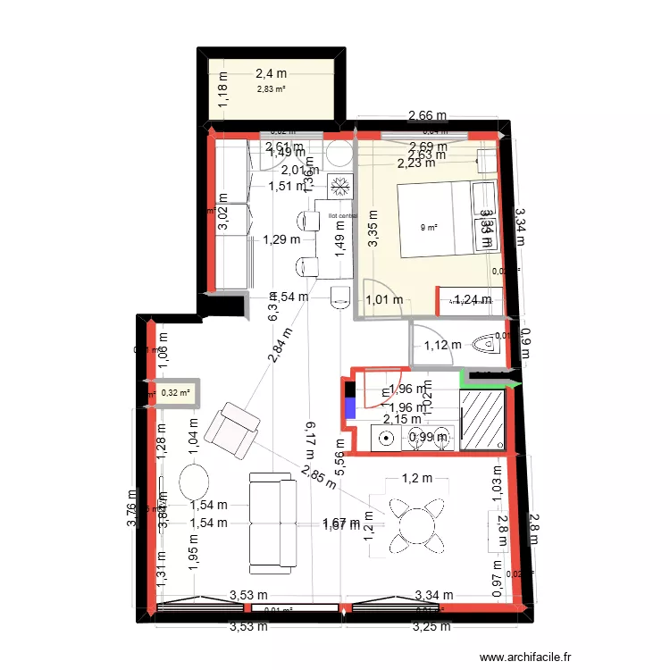 projet theo. Plan de 16  et 13 m²