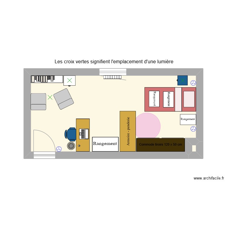 Chambre. Plan de 2 pièces et 17 m2