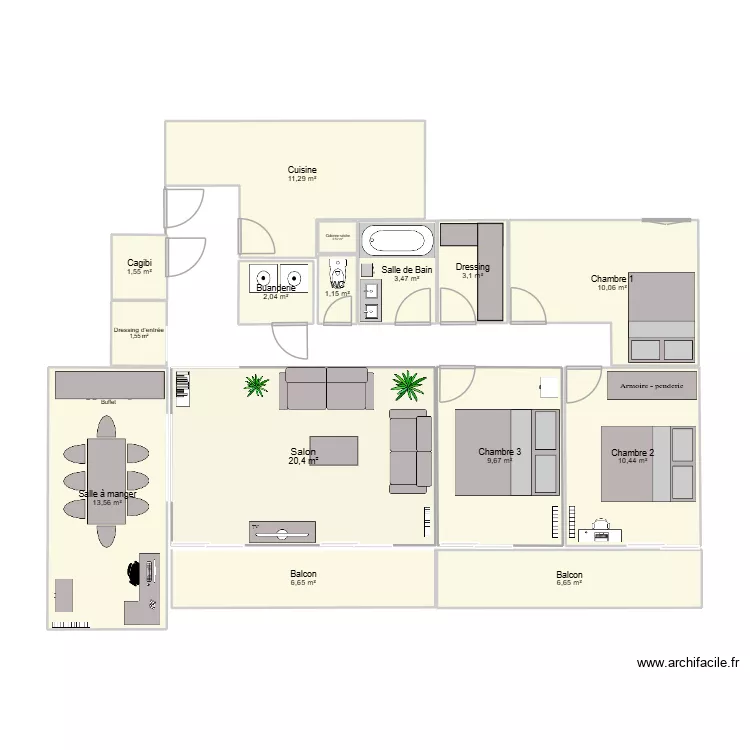 Appart bis. Plan de 15  et 102 m²