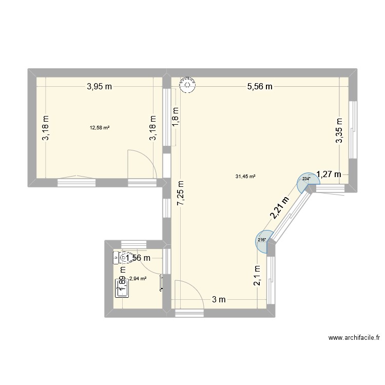 Plan 4 mochee. Plan de 3 pièces et 47 m2