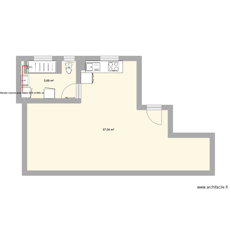 4 av 11/11. Plan de 2 pièces et 43 m2