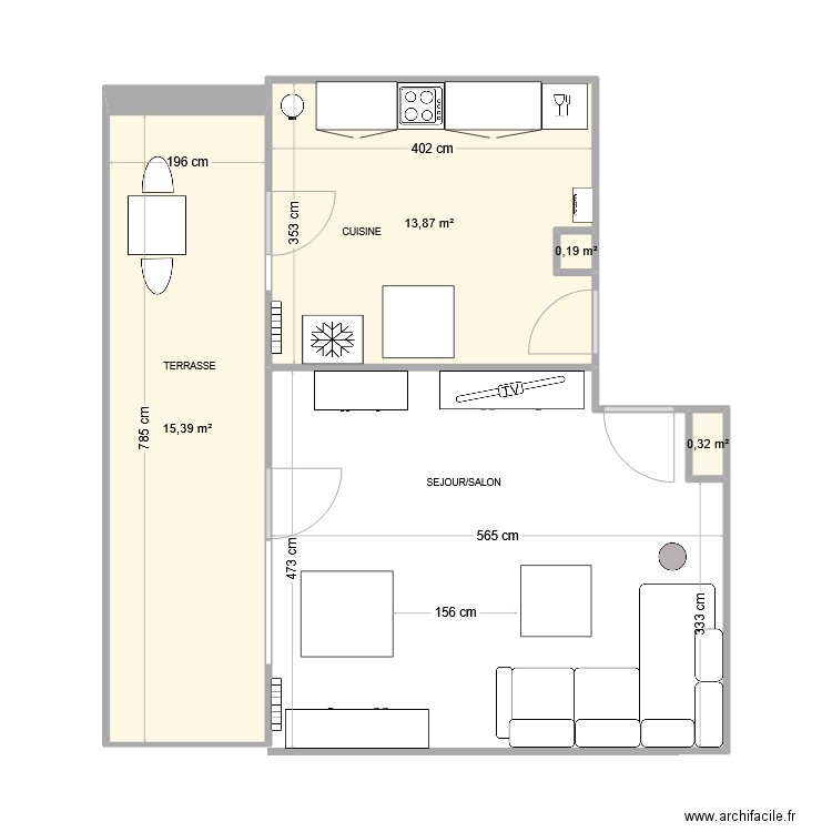 XNEW SEJ SAL. Plan de 4 pièces et 30 m2