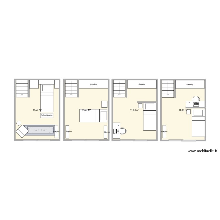 Chambre KIARA. Plan de 4 pièces et 48 m2