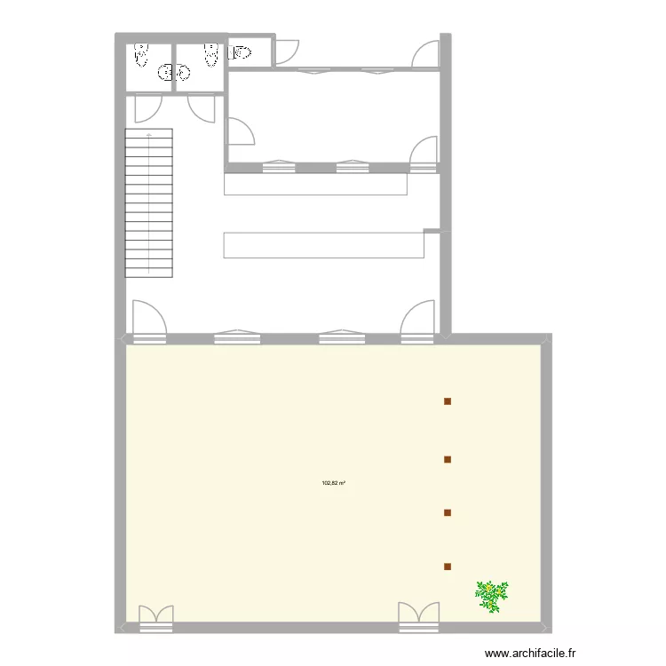 Boutique. Plan de 1  et 103 m²