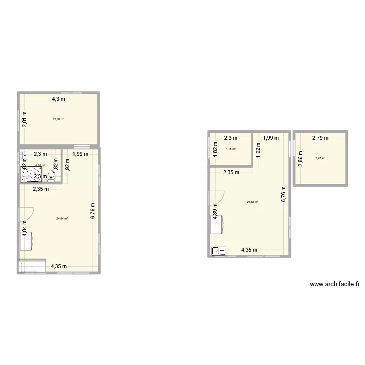 4.5 x 7 + chambre. Plan de 