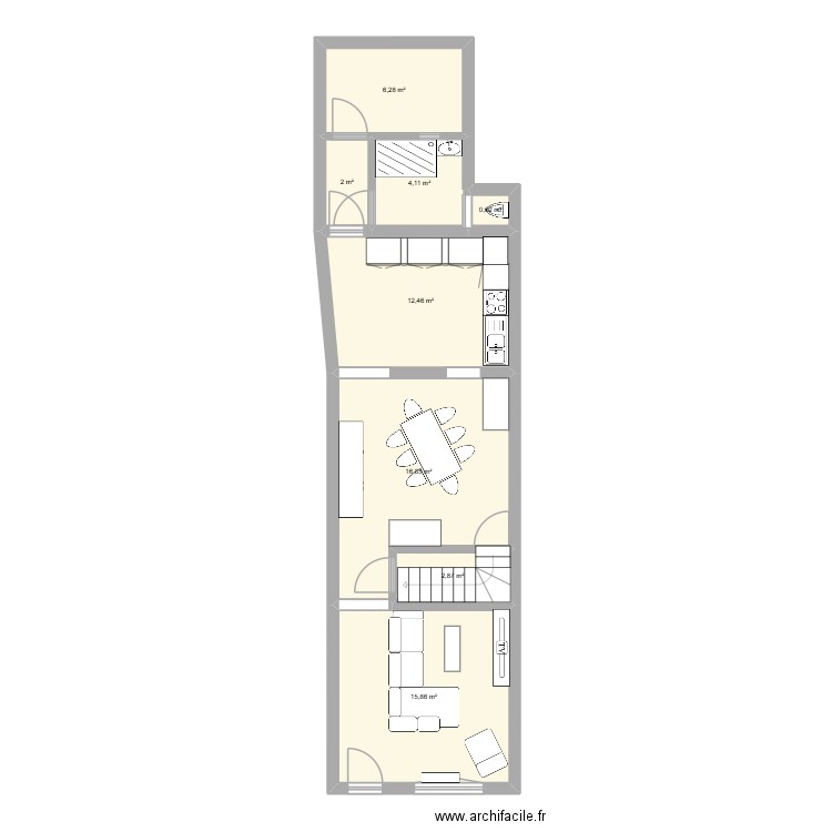 maison rez de chauissée. Plan de 8 pièces et 61 m2