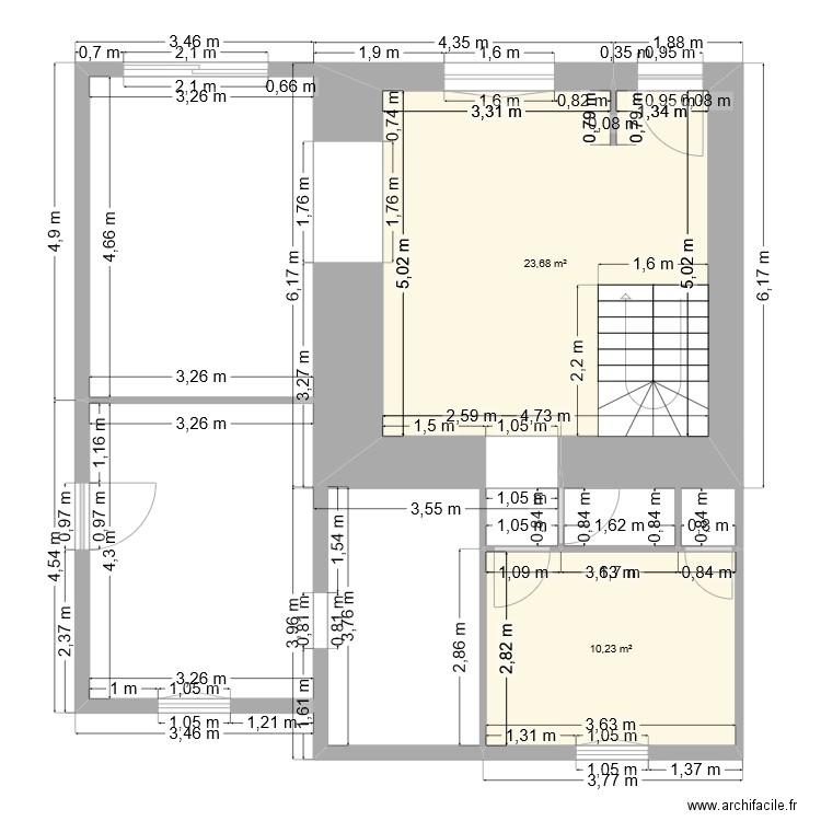 Plan RDC Pordic avec cloisons. Plan de 2 pièces et 34 m2