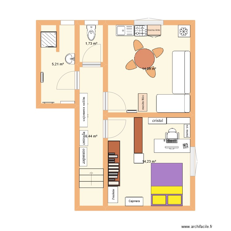Appart chez Annick - Alba. Plan de 5 pièces et 42 m2