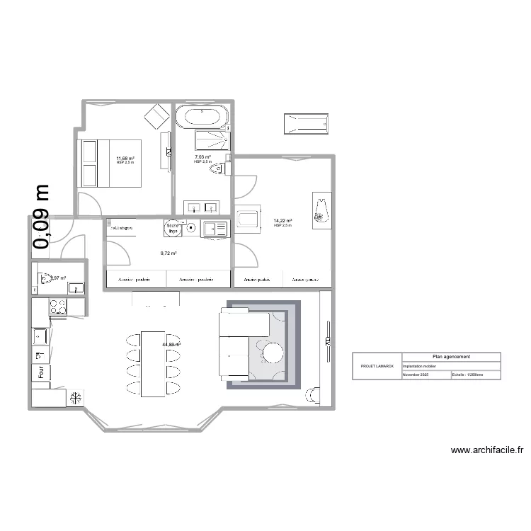 Lamarck plan d'agencement 2.0. Plan de 6 pièces et 90 m²