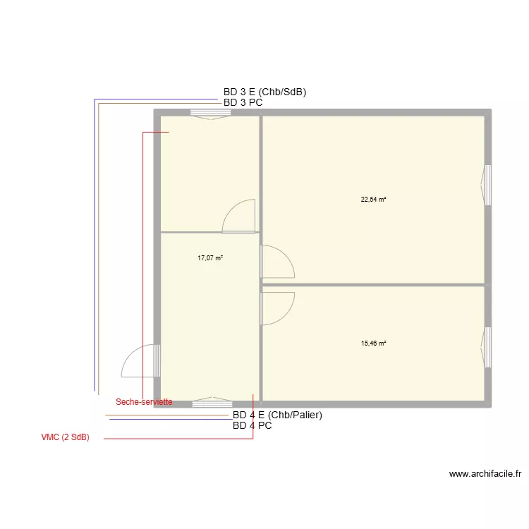 La Ferrandiere (chb d'h&ocirc;tes)(Lignes). Plan de 