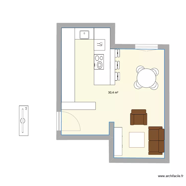 SALON/ SALLE A MANGER/ CUISINE. Plan de 