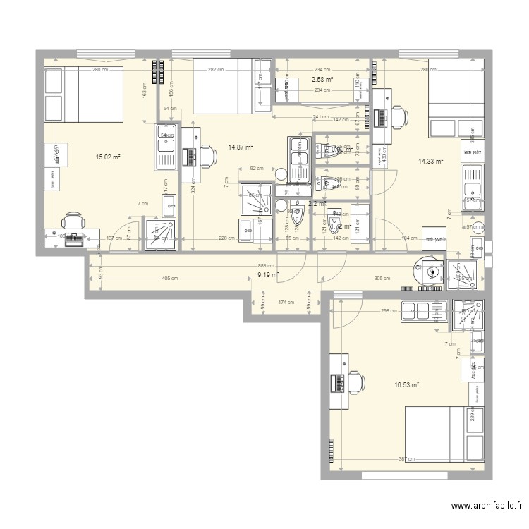 RICHELIEU V3 Meubles. Plan de 9 pièces et 77 m2