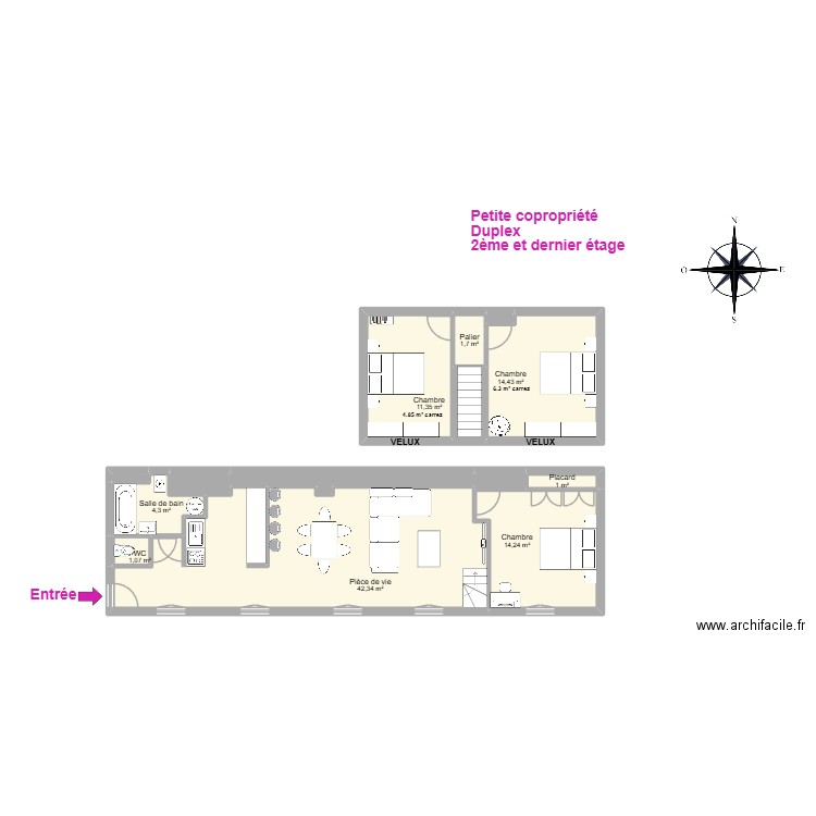 ROUGIER. Plan de 15 pièces et 98 m2