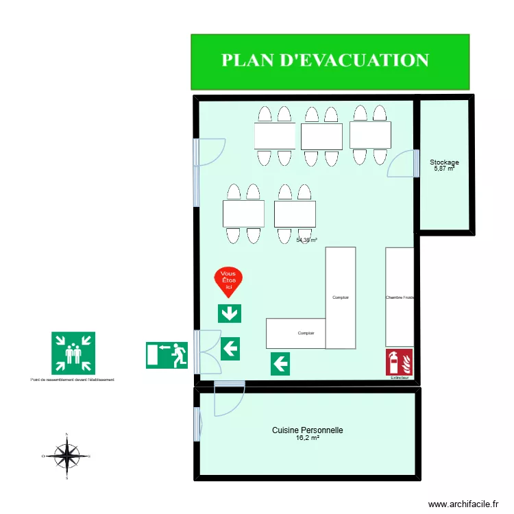 Plan d evacuation. Plan de 3  et 76 m²