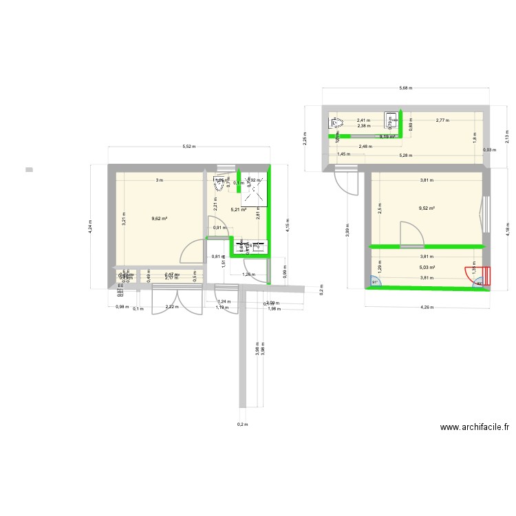 rénovation vpoub. Plan de 7 pièces et 40 m2