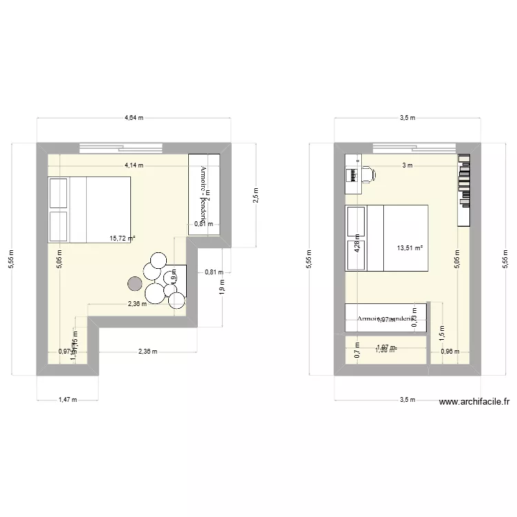 chambres. Plan de 3 et 31 m² chambres. Plan de 3 et 31 m²