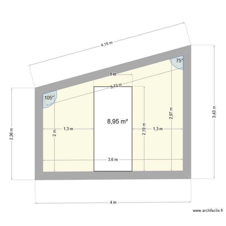 Local Technique Coupe. Plan de 1 pièce et 9 m2