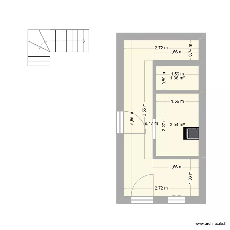 plan actuel sdb. Plan de 3  et 14 m²