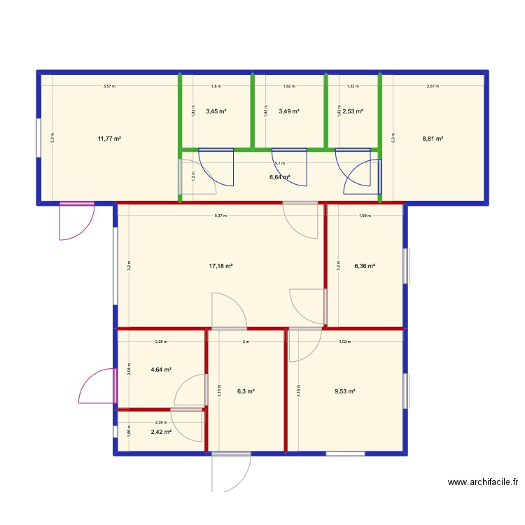 Chevre Trevezel. Plan de 12 pièces et 83 m2