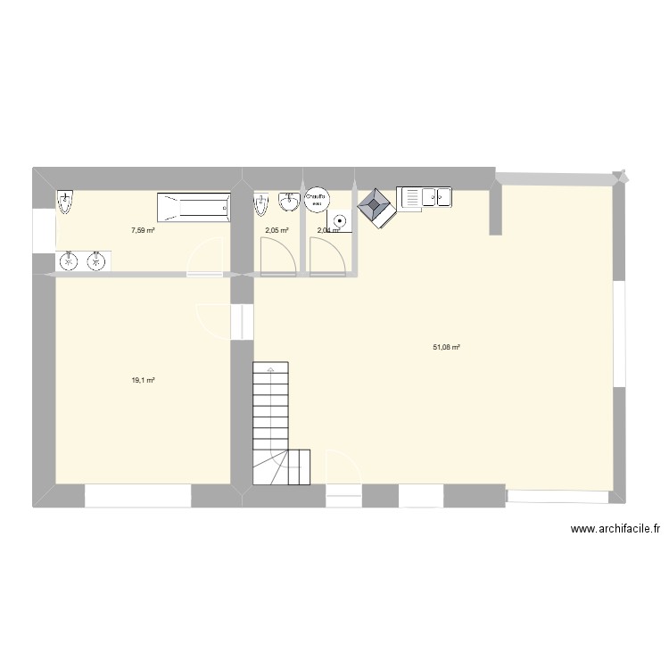 Grange. Plan de 5 pièces et 82 m2