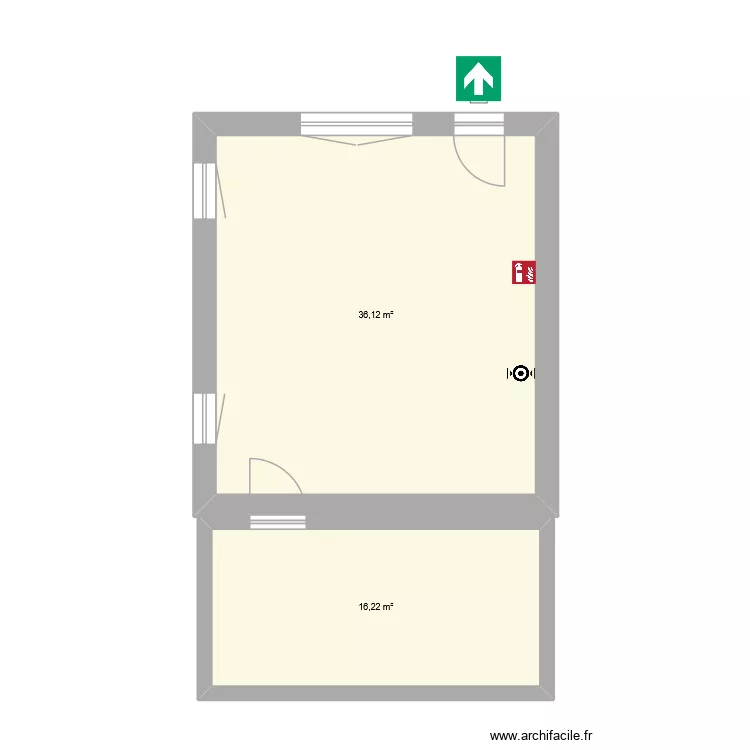galeire. Plan de 2 pièces et 52 m²