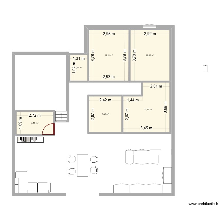 maison 3. Plan de 6 pièces et 47 m2