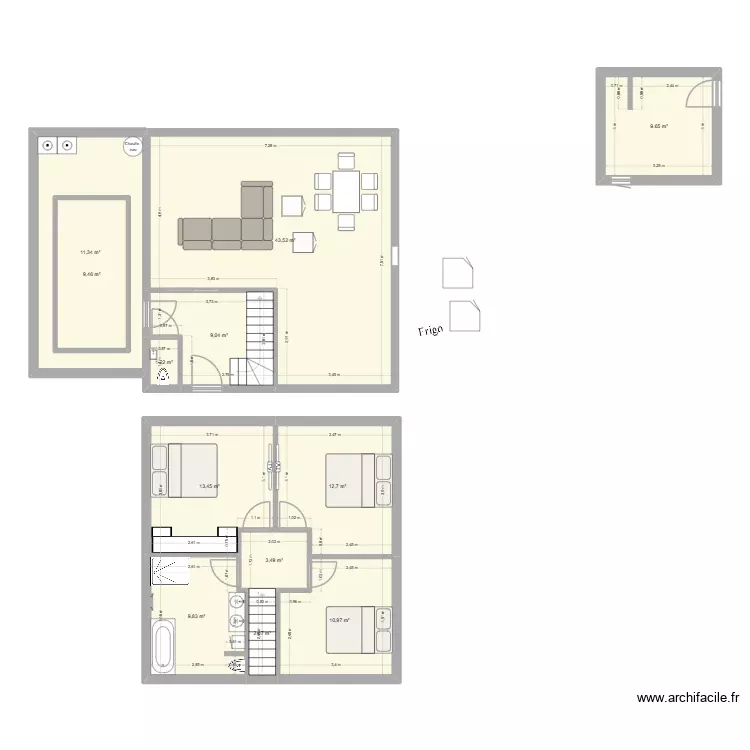 maison. Plan de 12 Pièces et 148 m²