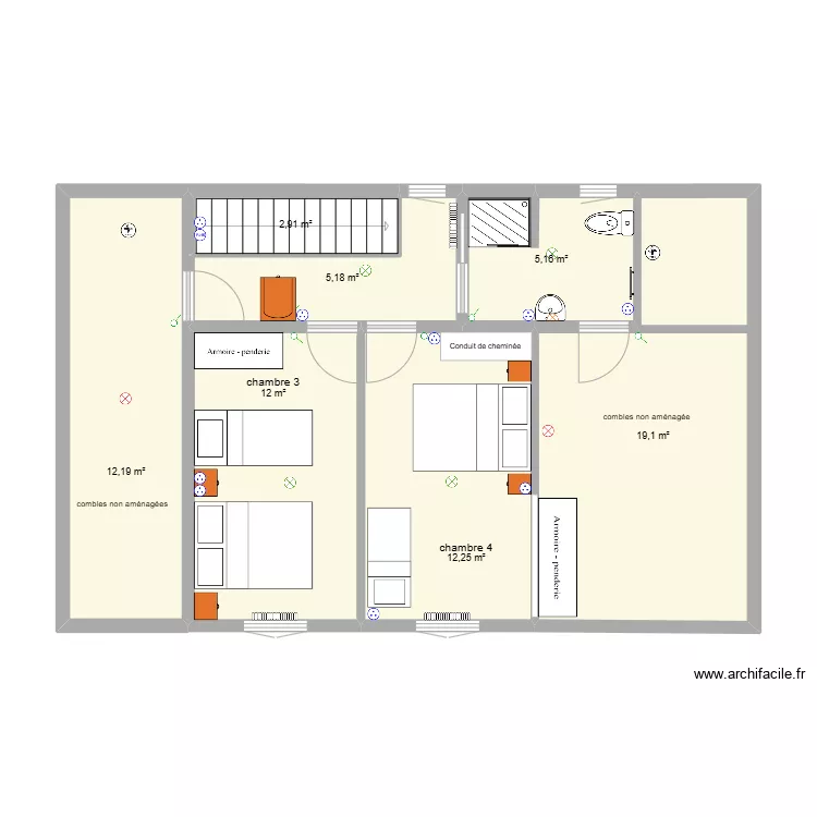 Chantelac R+2 PRUNIERES amenagement Lumi&egrave;res. Plan de 