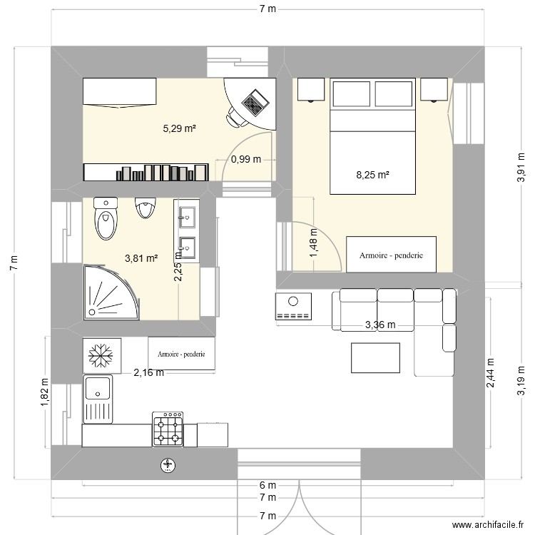 Projet 1. Plan de 3 pièces et 17 m2
