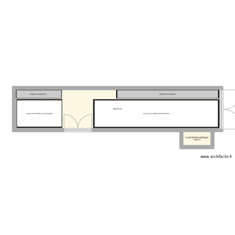 cour recyclerie. Plan de 2 pièces et 42 m2