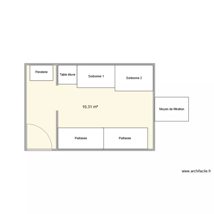 Filtration avec SAS. Plan de 1 Pièce et 16 m² Filtration avec SAS. Plan de 1 Pièce et 16 m²
