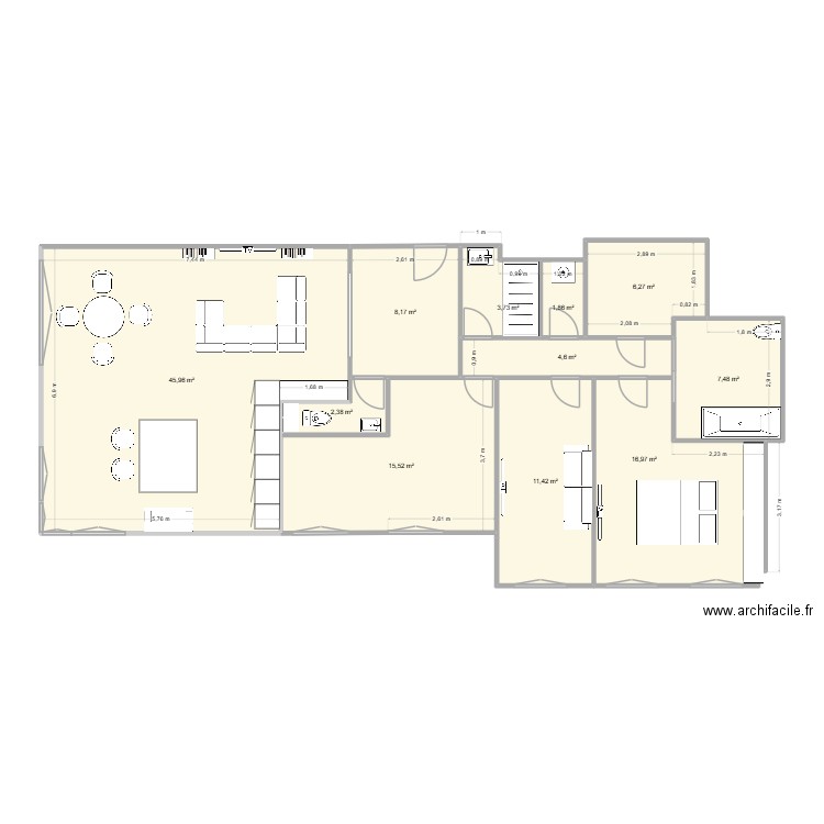Version wc 1. Plan de 11 pièces et 124 m2