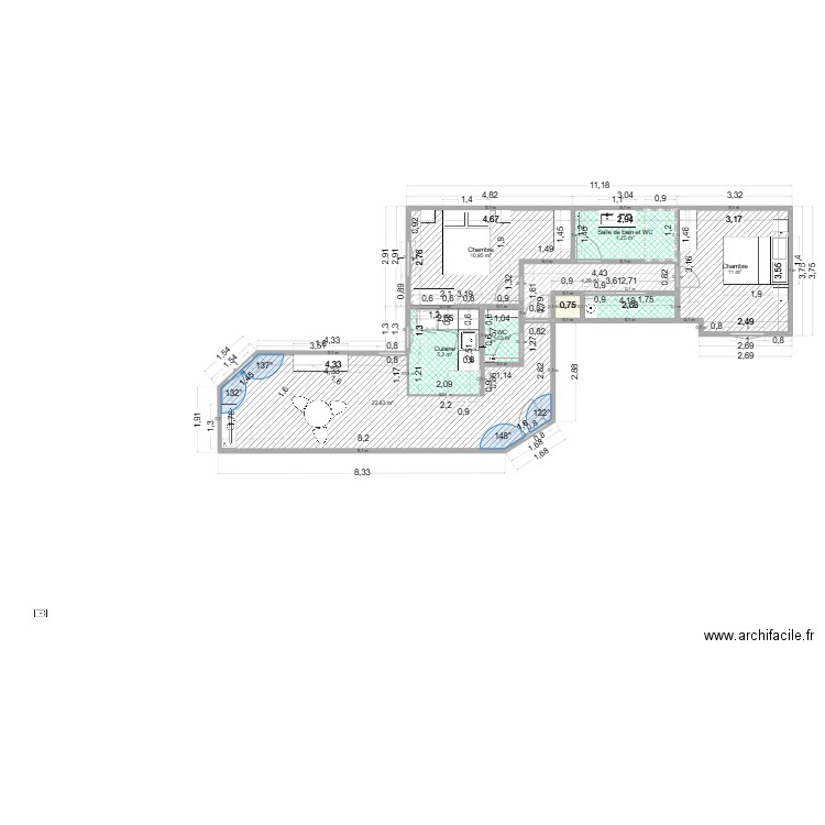 rchi. Plan de 9 pièces et 62 m2